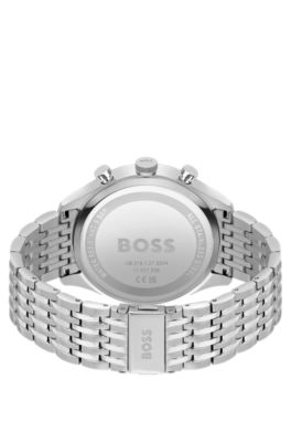 Montre chronographe avec cadran noir et bracelet &agrave; maillons, Argent