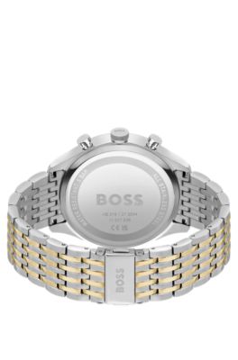 Green-dial chronograph watch with two-tone link bracelet, Silver