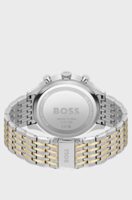 Green-dial chronograph watch with two-tone link bracelet, Silver