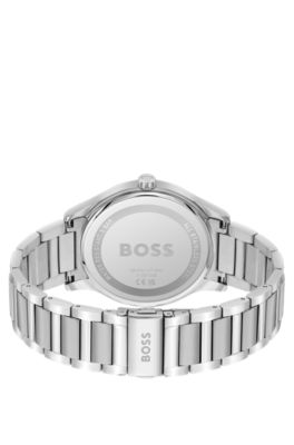 Green-dial watch with silver-tone link bracelet, Silver