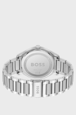 Green-dial watch with silver-tone link bracelet, Silver