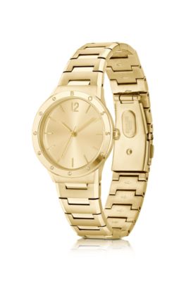 Link-bracelet watch in yellow-gold-tone steel, Gold