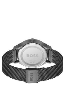 Mesh-bracelet watch with black dial, Black