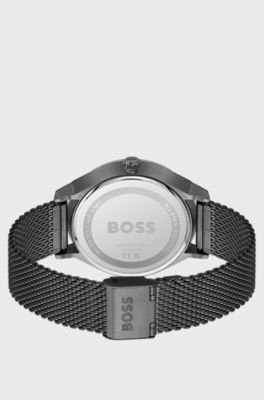 Mesh-bracelet watch with black dial, Black