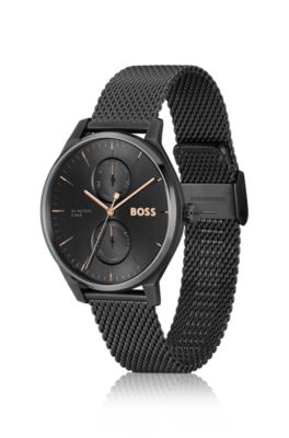 Mesh-bracelet watch with black dial, Black