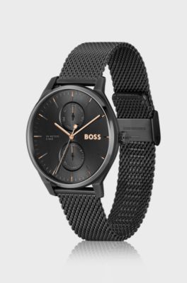 Mesh-bracelet watch with black dial, Black
