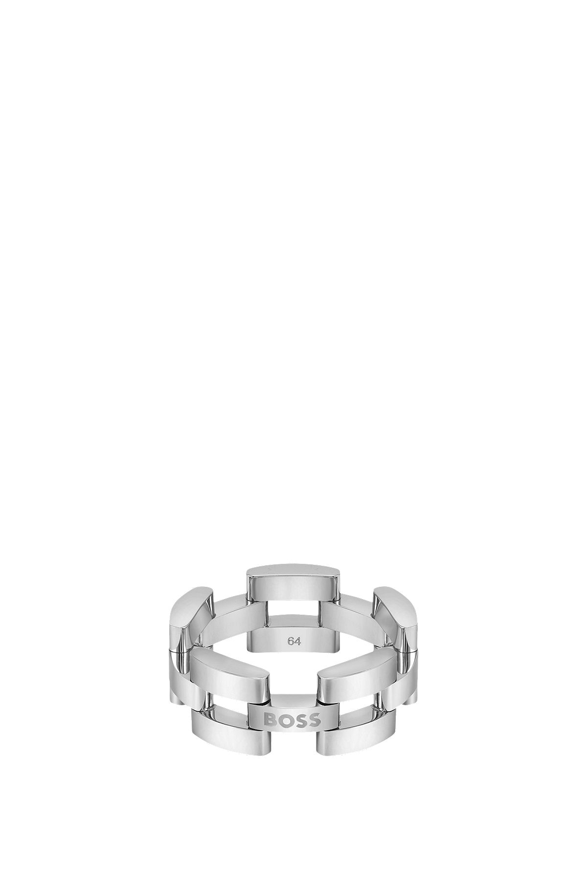 Link ring in steel with engraved logo, Silver