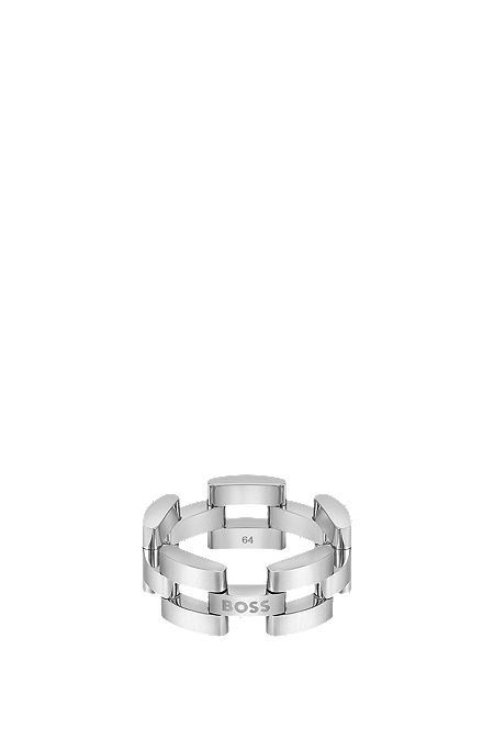 Link ring in steel with engraved logo, Silver