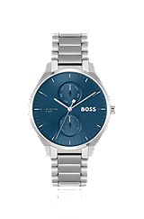 Blue-dial watch with stainless-steel link bracelet, Silver