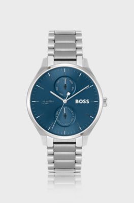 Blue-dial watch with stainless-steel link bracelet, Silver