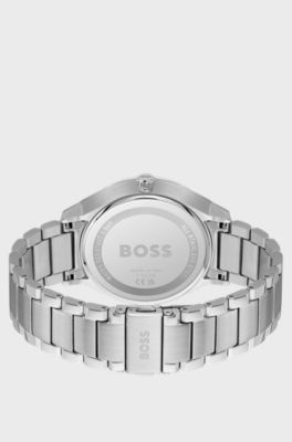 Blue-dial watch with stainless-steel link bracelet, Silver