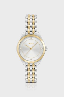 Crystal-index watch with two-tone bracelet, Silver
