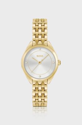 Gold-tone watch with silver-white dial, Gold