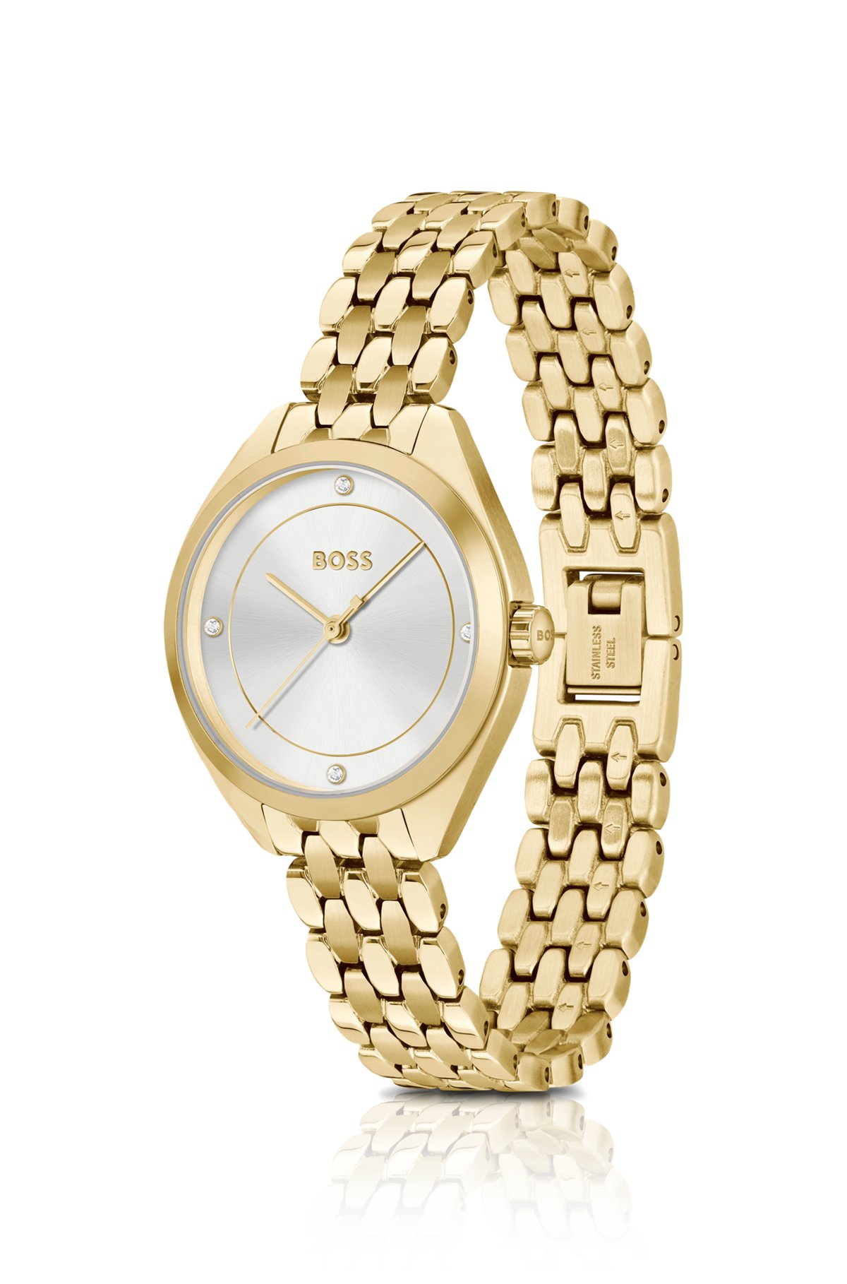 Gold-tone watch with silver-white dial, Gold