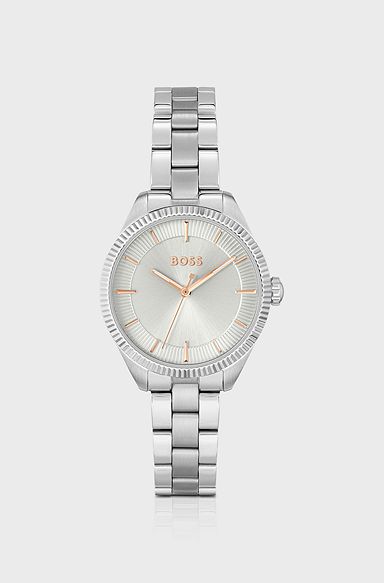 Silver-tone watch with link bracelet, Silver