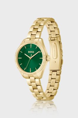 Gold-tone watch with green dial, Gold