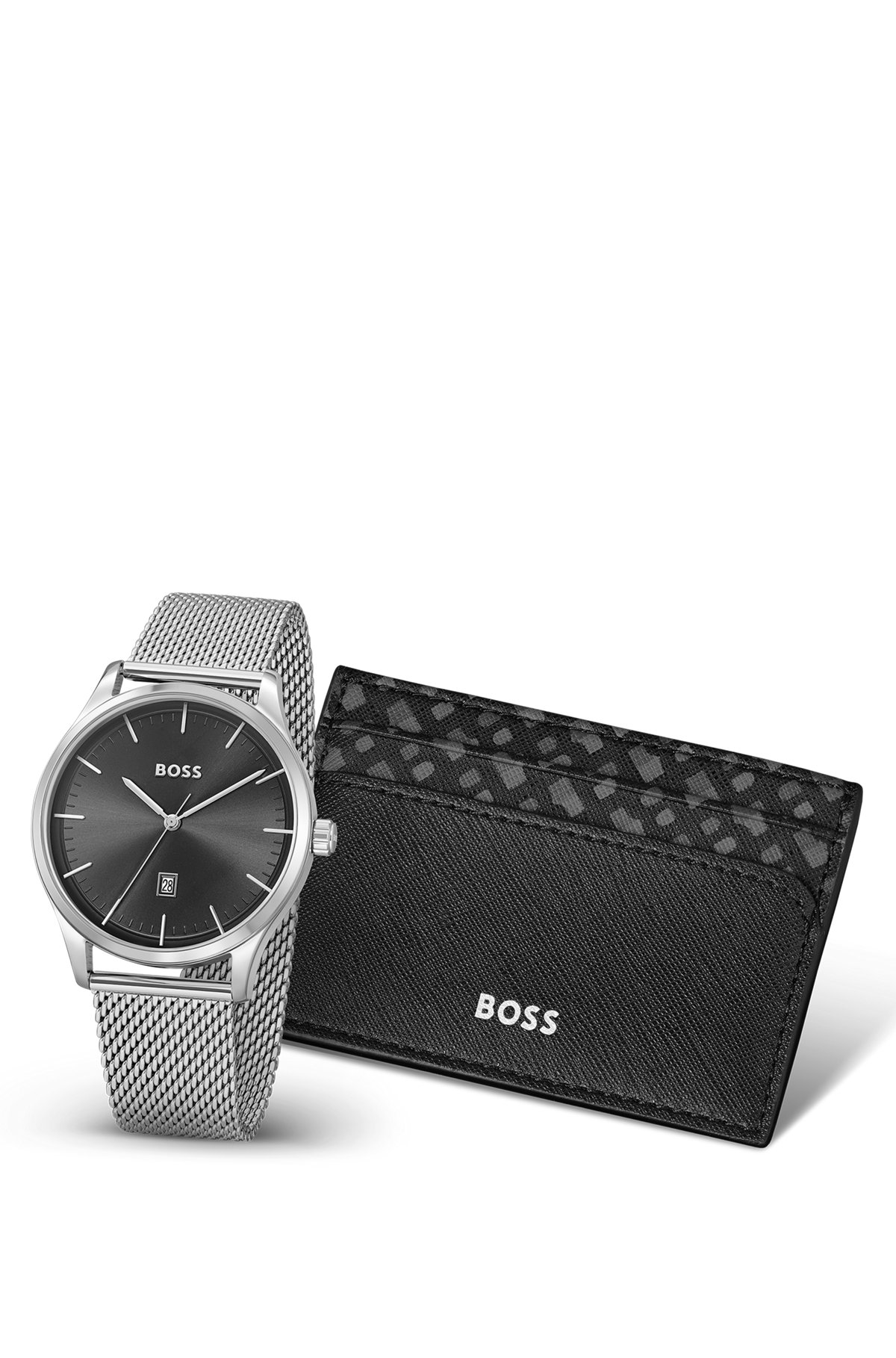 BOSS - Gift-boxed watch and card holder with logo details