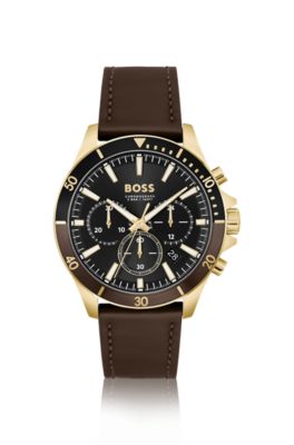 BOSS Chronograph watch with brown leather strap Dark Brown