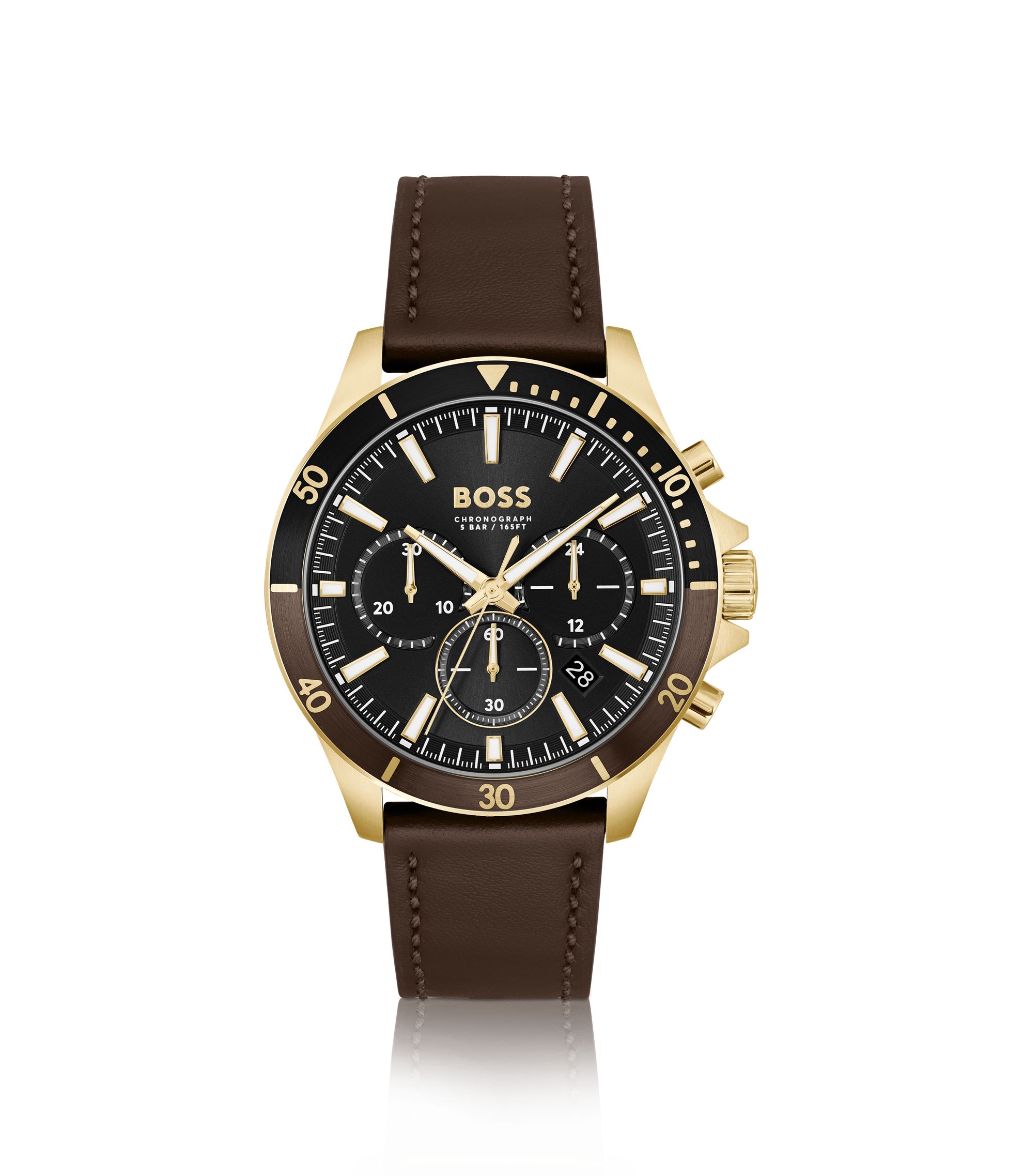 BOSS - Chronograph watch with brown leather strap - Dark Brown