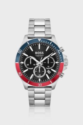 Link-bracelet chronograph watch with two-tone bezel, Silver