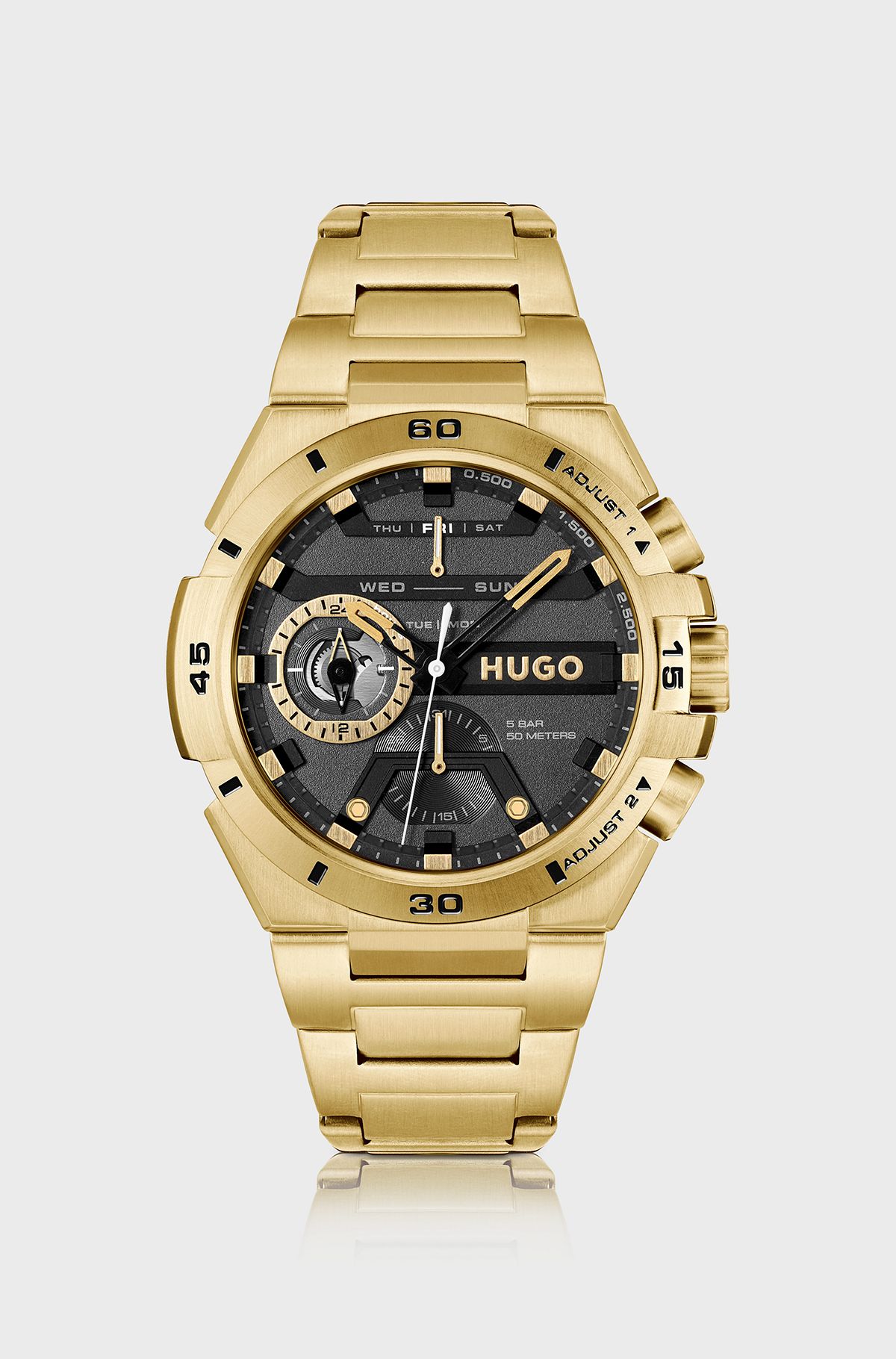 Black-dial watch in yellow-gold-tone steel, Gold