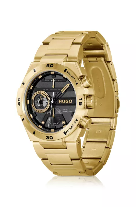 Black-dial watch in yellow-gold-tone steel