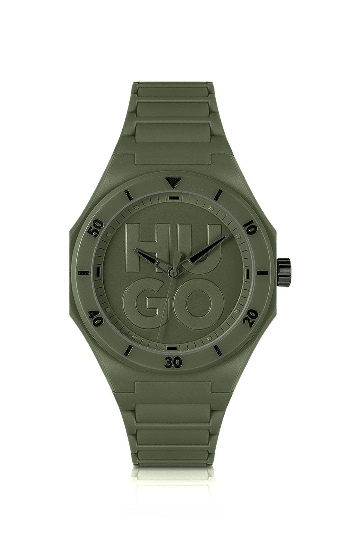 Groen horloge met ton-sur-ton polsband van silicone, Kaki
