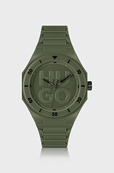 Green watch with tonal silicone strap, Khaki
