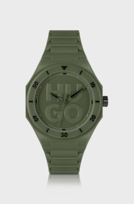 Green watch with tonal silicone strap, Khaki