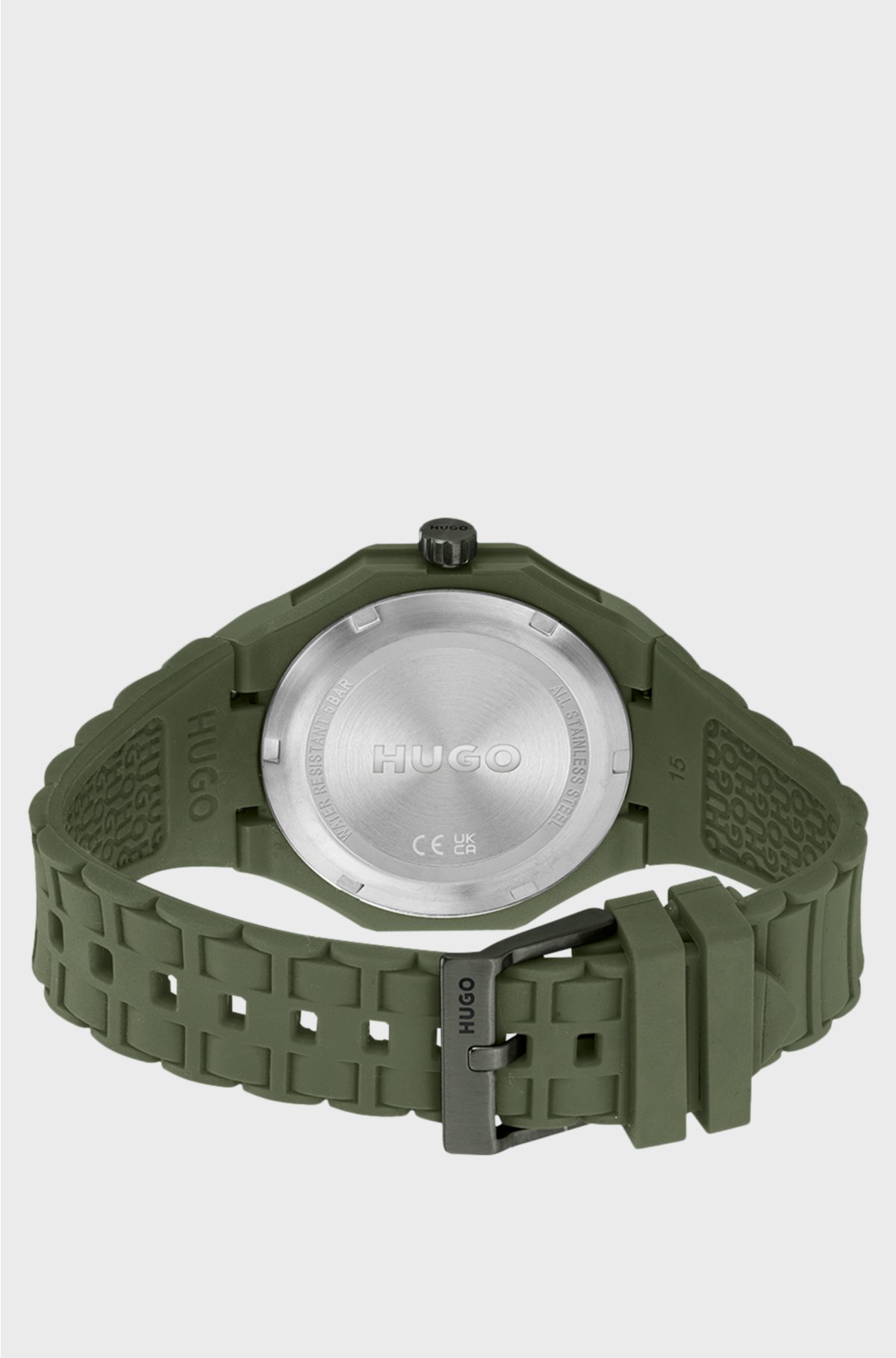 Green watch with tonal silicone strap, Khaki