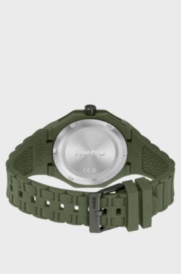 Groen horloge met ton-sur-ton polsband van silicone, Kaki