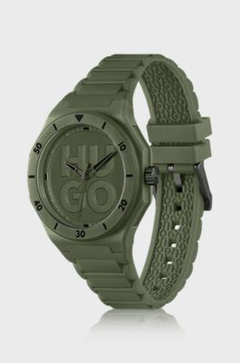 Groen horloge met ton-sur-ton polsband van silicone, Kaki