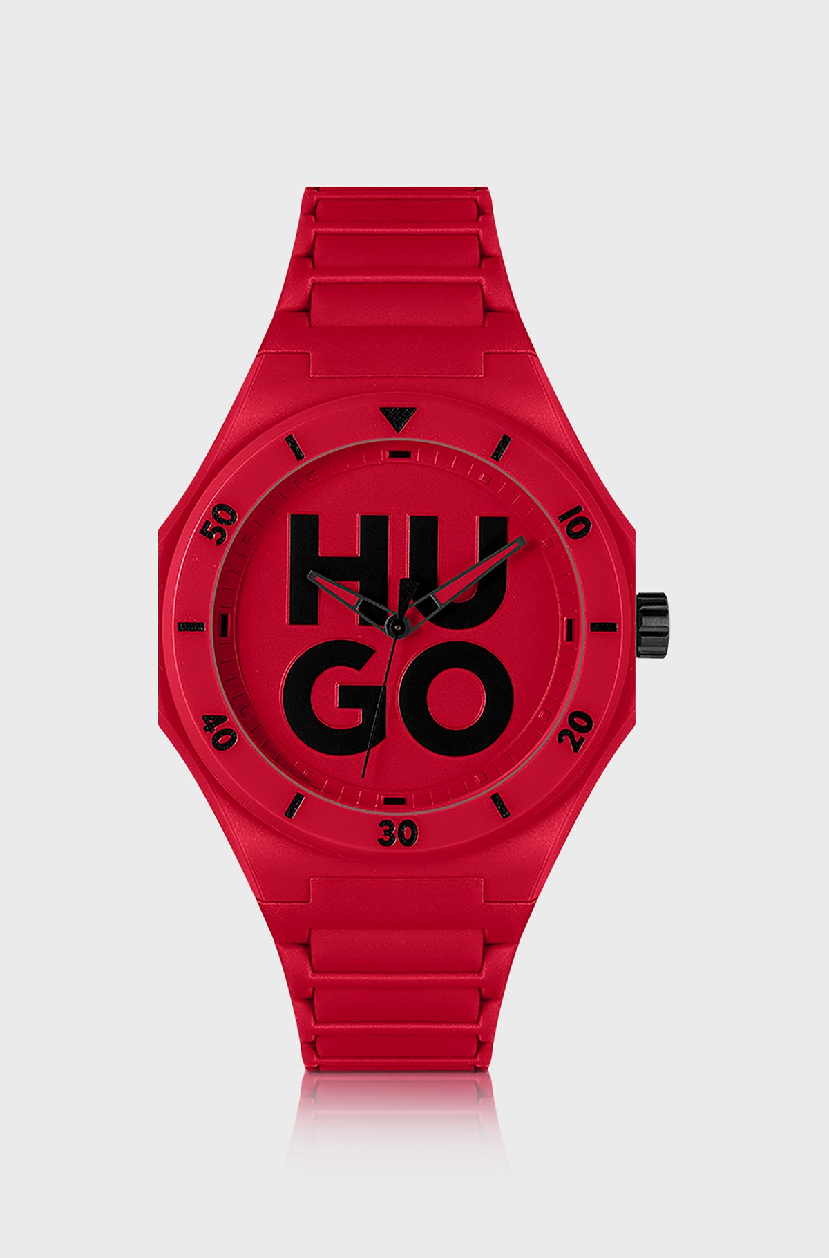 Red watch with tonal silicone strap, Red