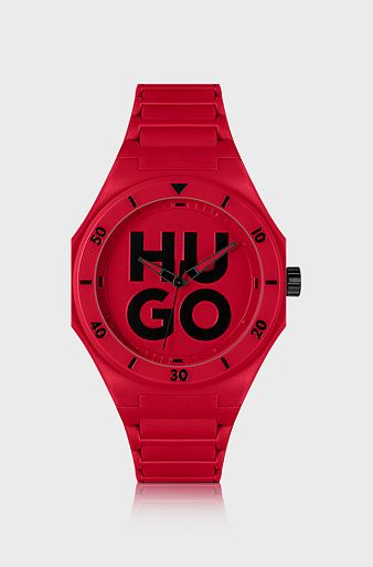 Red watch with tonal silicone strap, Red