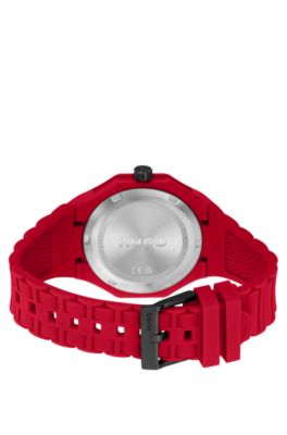 Red watch with tonal silicone strap, Red