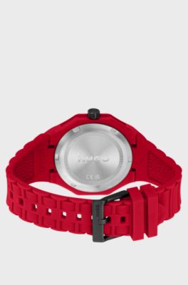 Rote Uhr mit tonalem Silikonarmband, Rot