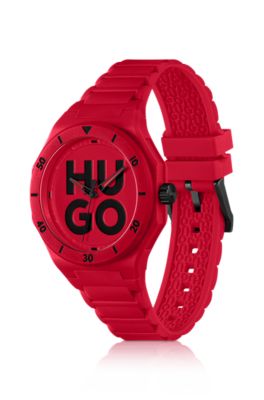 Red watch with tonal silicone strap, Red