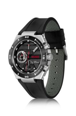 Ur med l&aelig;derrem og sort urskive, Sort