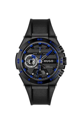HUGO - ブラックコーティング ウォッチ レザーストラップ