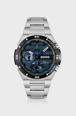 Link-bracelet watch with blue layered dial, Silver