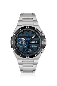Reloj con pulsera de eslabones y esfera azul a capas, Plata