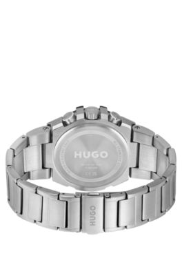 Montre &agrave; cadran superpos&eacute; bleu et bracelet &agrave; maillons, Argent