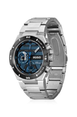 Montre &agrave; cadran superpos&eacute; bleu et bracelet &agrave; maillons, Argent