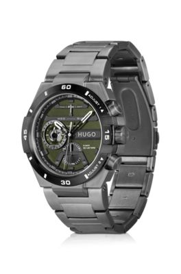 Link-bracelet watch with layered olive dial, Silver