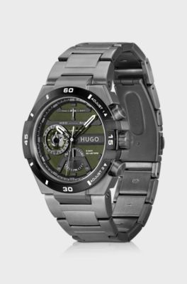 Link-bracelet watch with layered olive dial, Silver