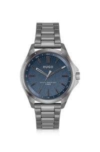 Blue-dial watch in grey-plated steel, Silver