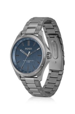 그레이 플레이트 스틸 블루 다이얼 시계, 실버