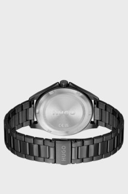 Black-plated watch with gold-tone indexes, Black