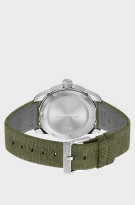 Grey-dial watch with green fabric strap, Khaki
