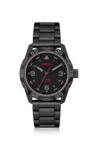 Reloj chapado en negro con pulsera de eslabones, Negro